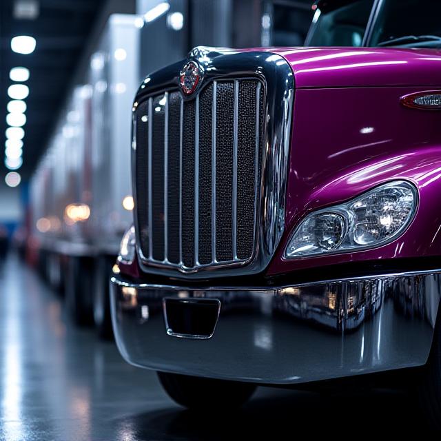 Close up of a modern semi-truck chrome grill