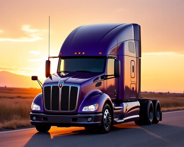 Modern sleeper cab truck in Denver sunset